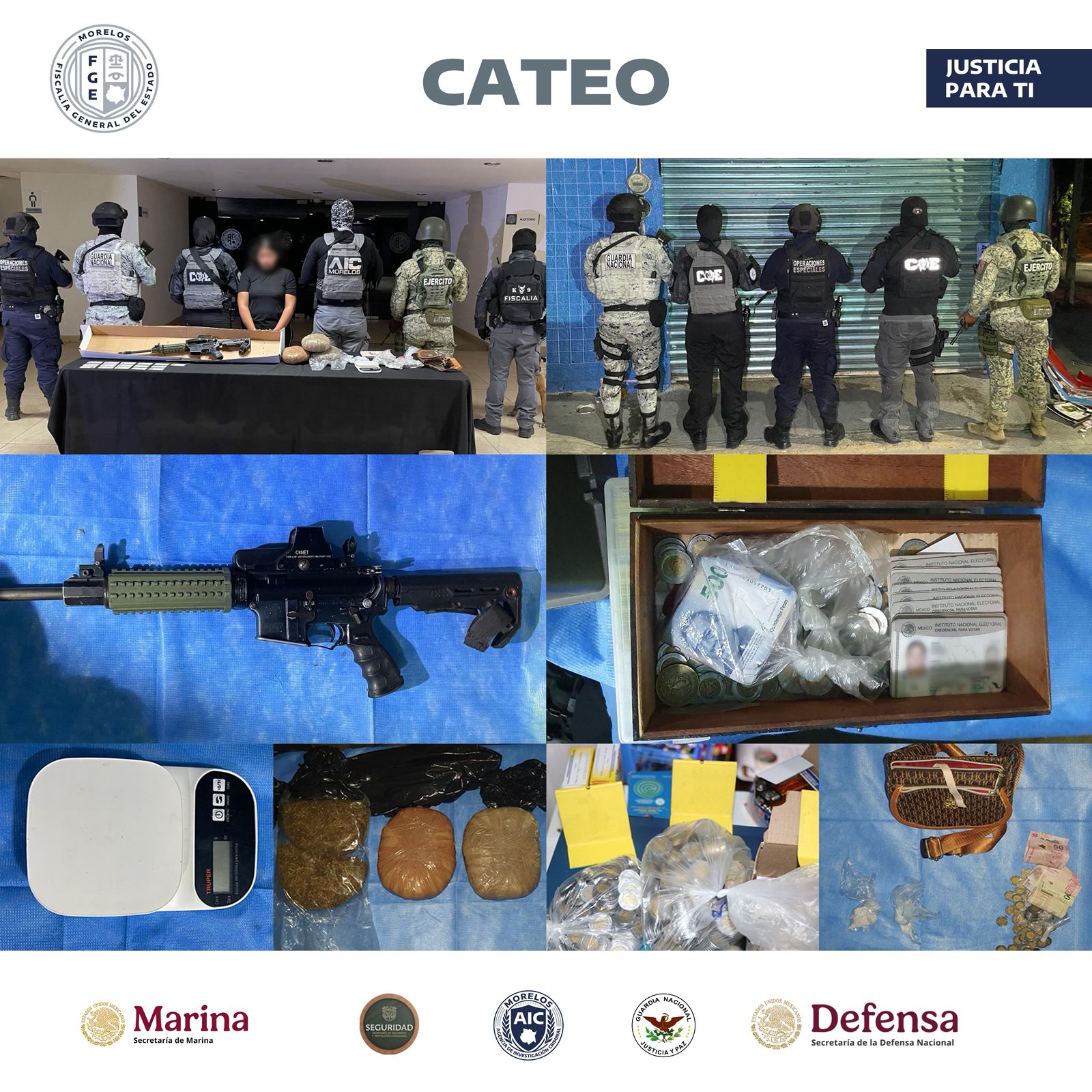 CATEA COE TIENDA EN TEMIXCO; ASEGURAN DROGA, ARMA Y DETIENEN A UNA MUJER