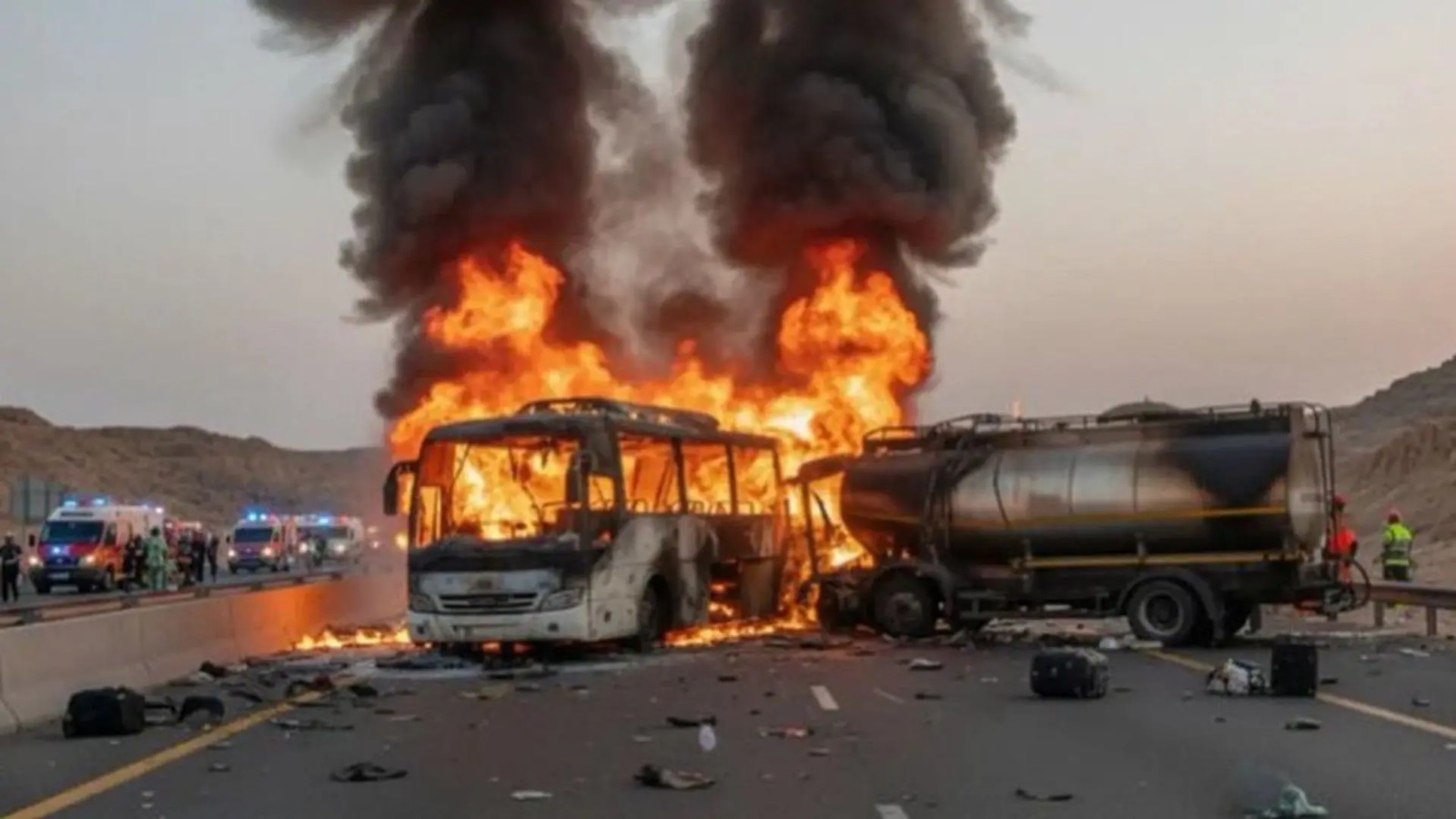 MUEREN 45 PEREGRINOS TRAS CHOQUE DE AUTOBÚS Y PIPA EN ARABIA SAUDITA