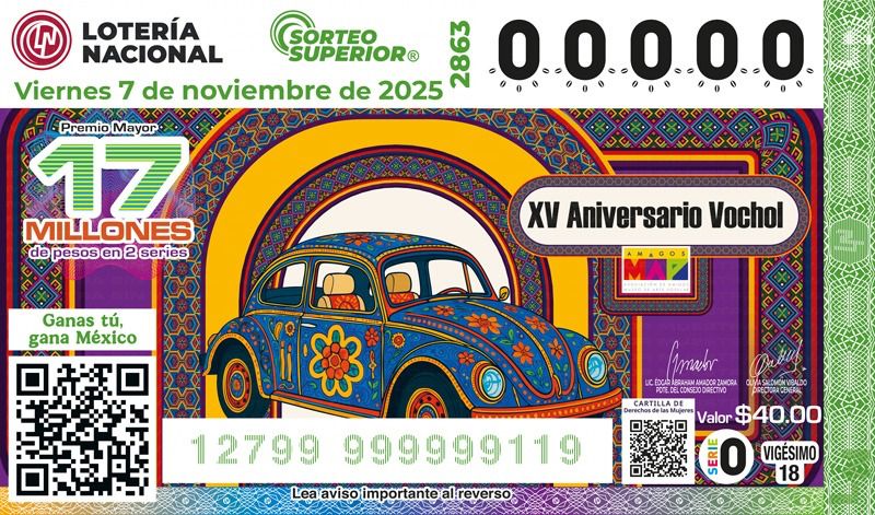 LOTERÍA NACIONAL PRESENTA BILLETE CONMEMORATIVO POR LOS XV AÑOS DEL VOCHOL®, OBRA EMBLEMÁTICA DEL MUSEO DE ARTE POPULAR