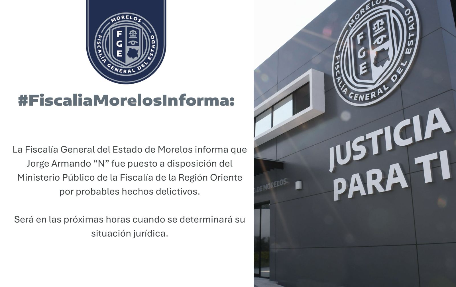 PONEN A DISPOSICIÓN DEL MINISTERIO PÚBLICO A JORGE ARMANDO “N” EN MORELOS